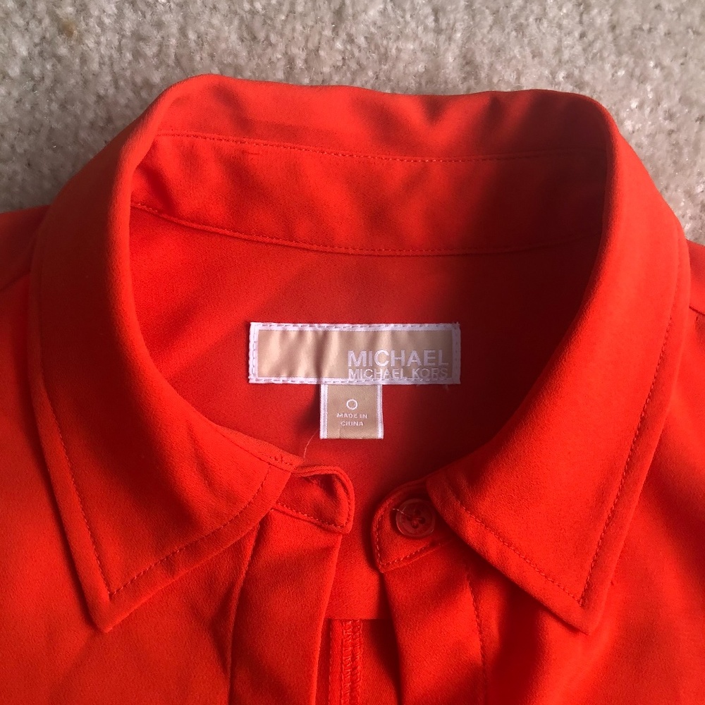 AS IS Michael Kors Bright Orange Shirt Dress, sz 0 - Picture 4 of 11